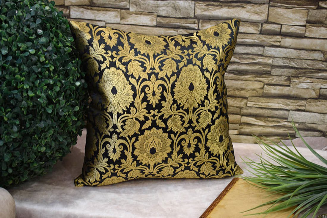 MUGHAL BANARASI Brocade Cushion Covers (Black & Golden) - Image 4