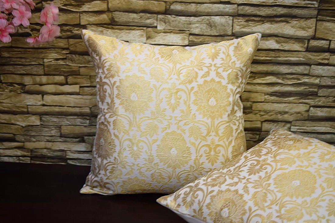 MUGHAL BANARASI Brocade Cushion Covers (White & Golden) - Image 5