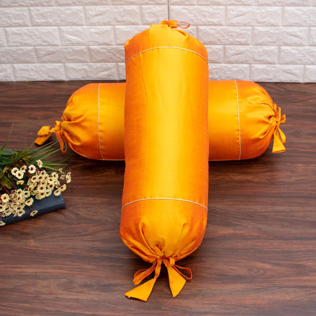 Plain Solid Superlative Rust Yellow Bolster Covers - Image 3