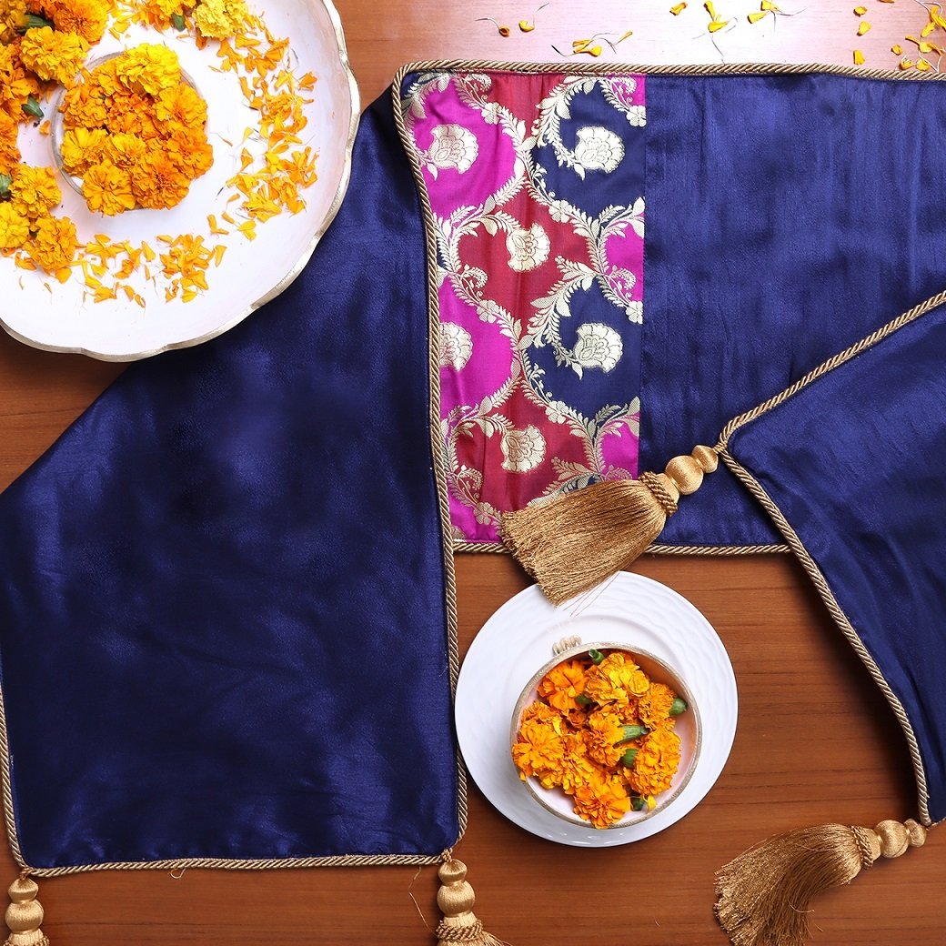 Khin-Khwabeeda Designer Brocade Table Runner (Rust, Blue, Pink) - Image 5