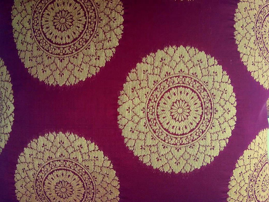 Premium Quality Maroon & Golden Designer Circle Brocade Cushion Covers - Image 5