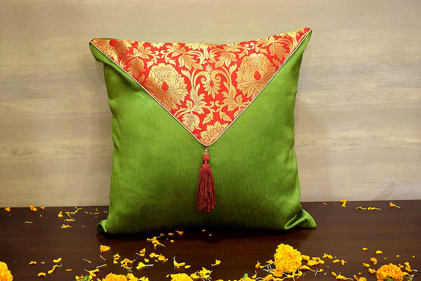 Mehrang Cushion Covers Combo (Olive Green, Rust Yellow, Orange) - Image 6