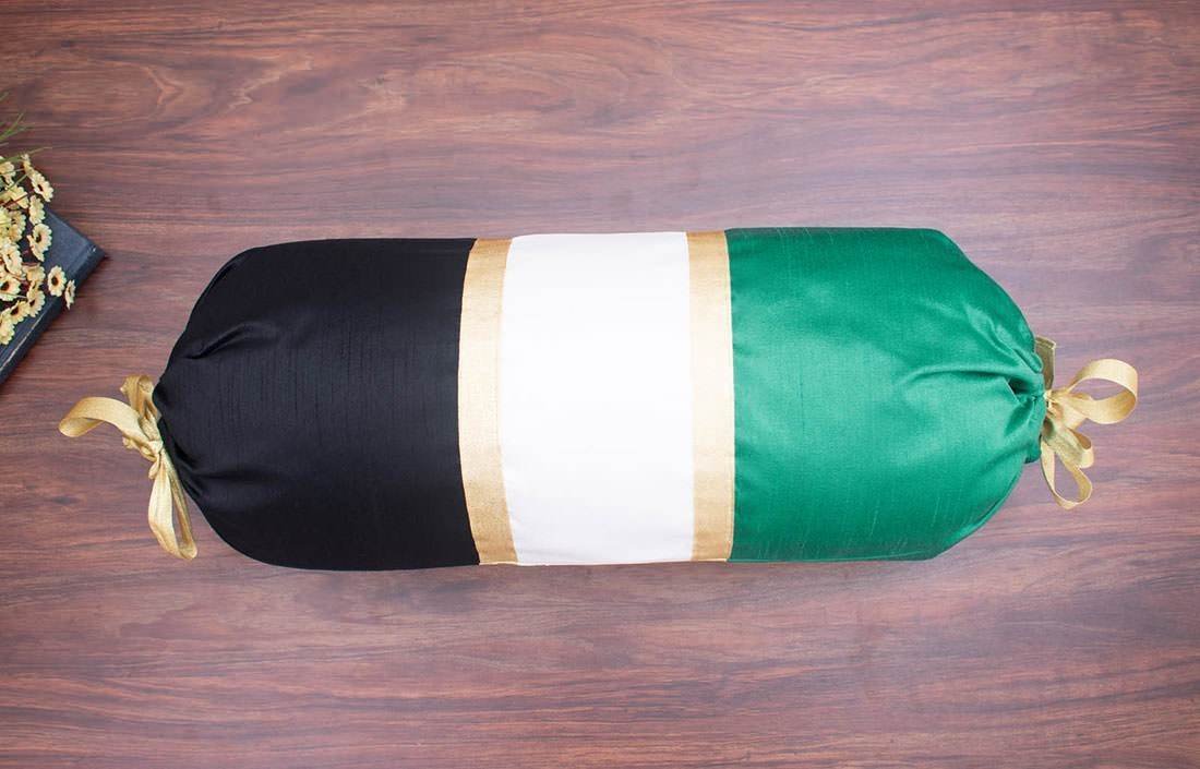 TRI Color Golden Zari Decorative Bolster Covers (Mint Green, White, Black) - Image 3