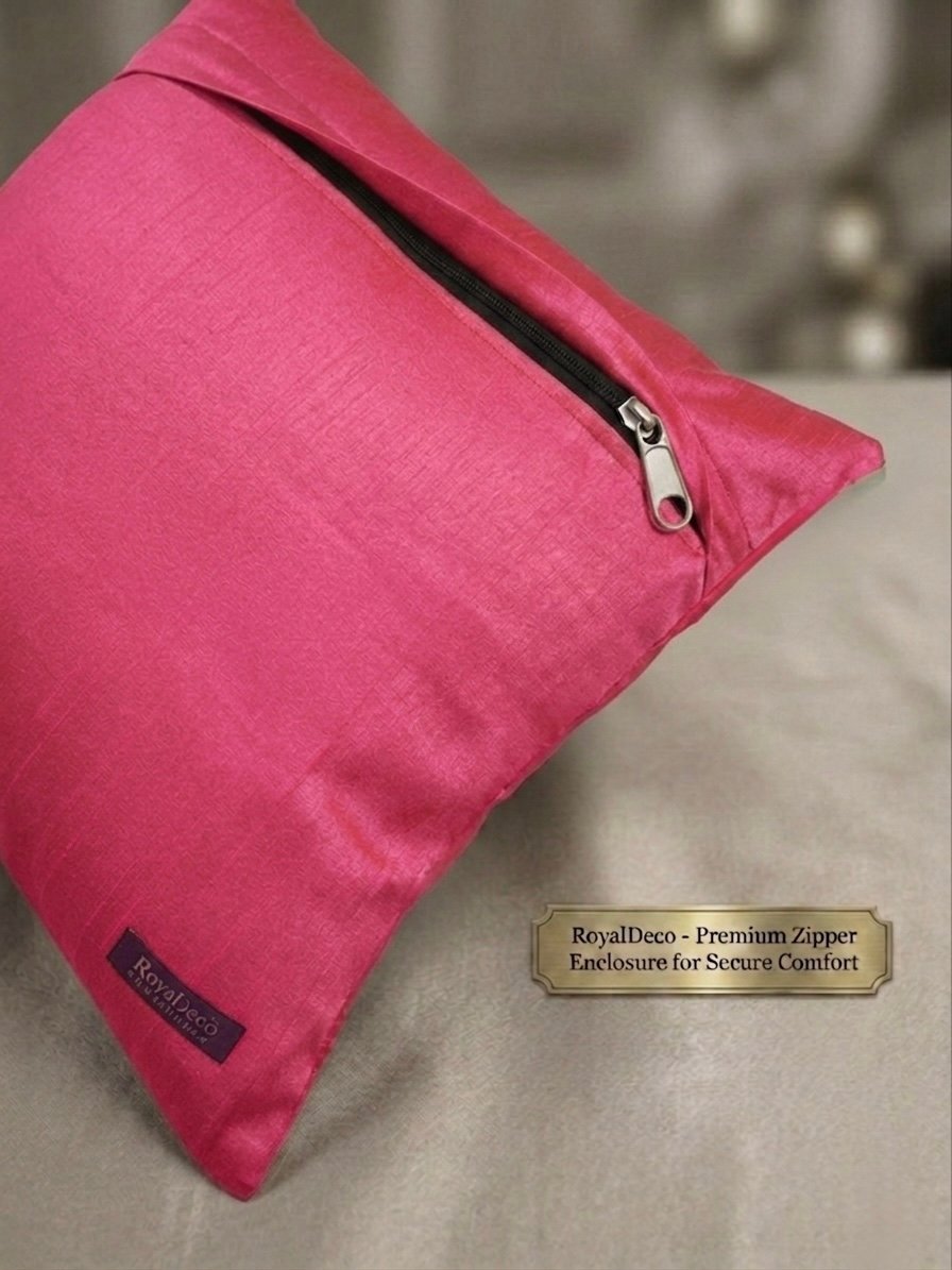 Swarn Paan Patti Beads, Kundan & Zari Hand Embroidery Magenta Cushion Covers - Image 6