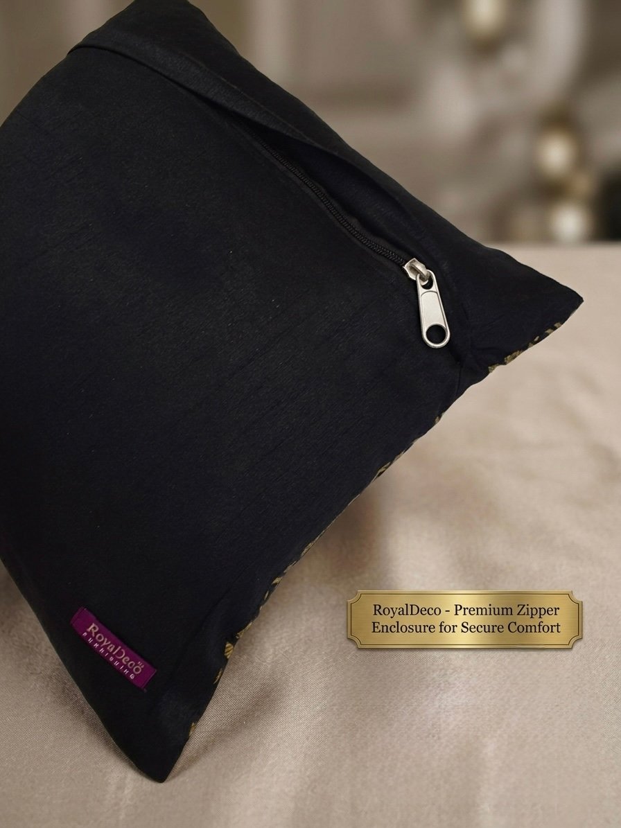 Swarn Paan Patti Beads, Kundan & Zari Hand Embroidery Black Cushion Covers - Image 6