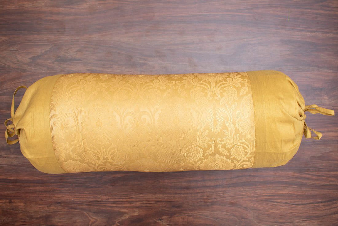 MUGHAL BANARASI Brocade Bolster Covers (Marigold Beige & Golden) - Image 5