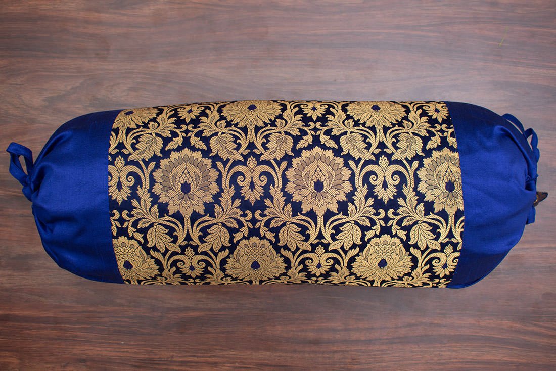 MUGHAL BANARASI Brocade Bolster Covers (Navy Blue & Golden) - Image 5