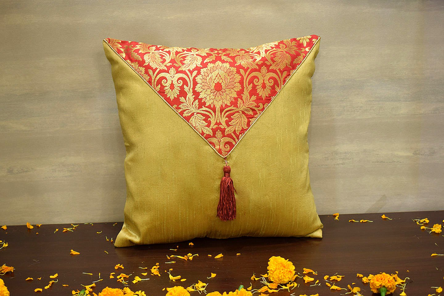 Mehrang Cushion Covers Combo (Beige, Steel Blue, Sunshine Yellow) - Image 6