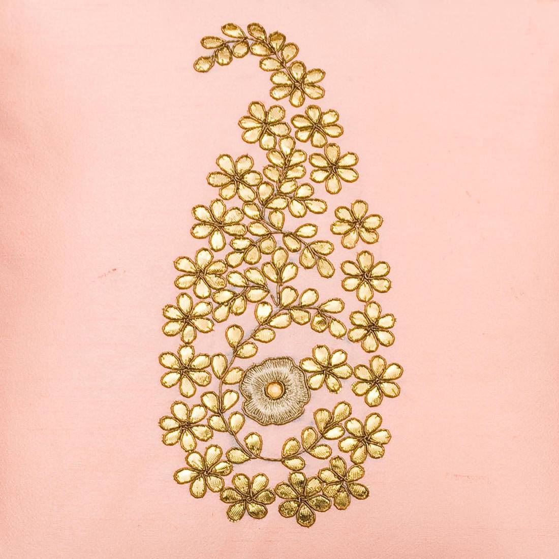 Peach & Golden Paisley Gota Patti Hand Embroidery - Image 5