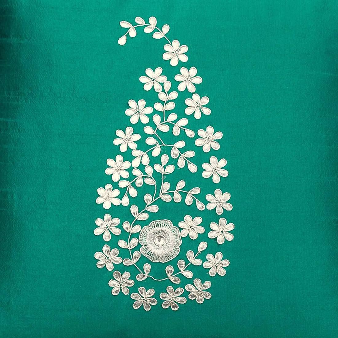 Peacock Green & Silver Paisley Gota Patti Hand Embroidery - Image 5