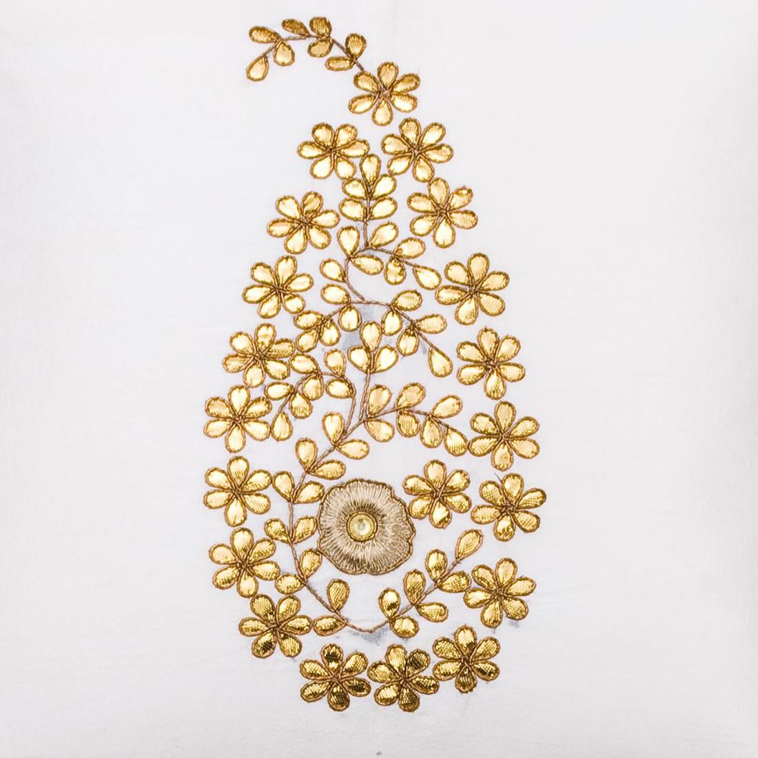 Pure White & Golden Paisley Gota Patti Hand Embroidery - Image 5