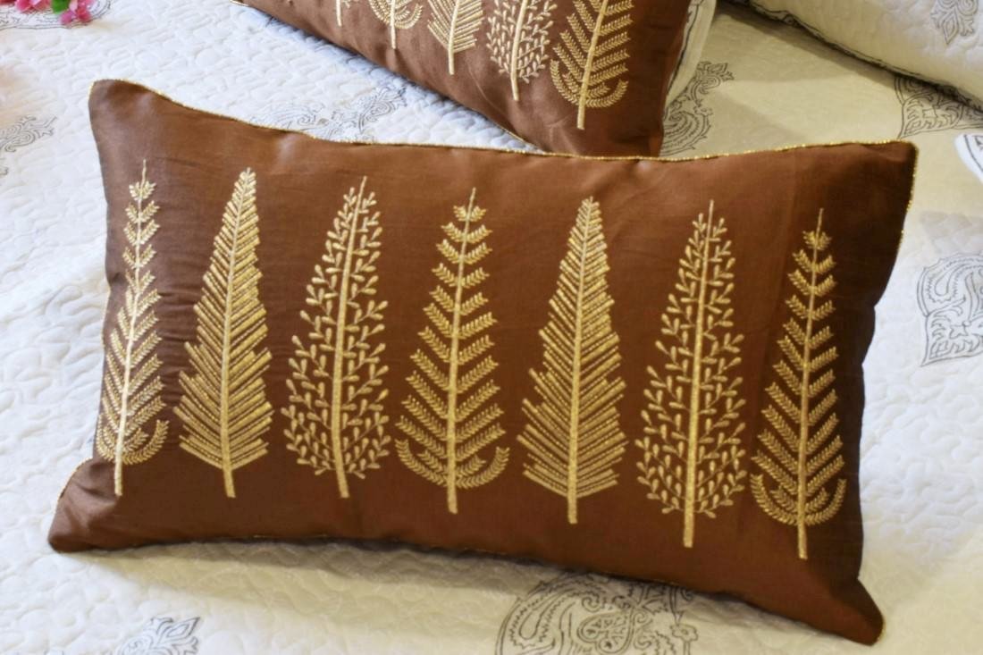 Baag-e-Bahaar Light Brown Rectangular Cushion Covers - Image 6