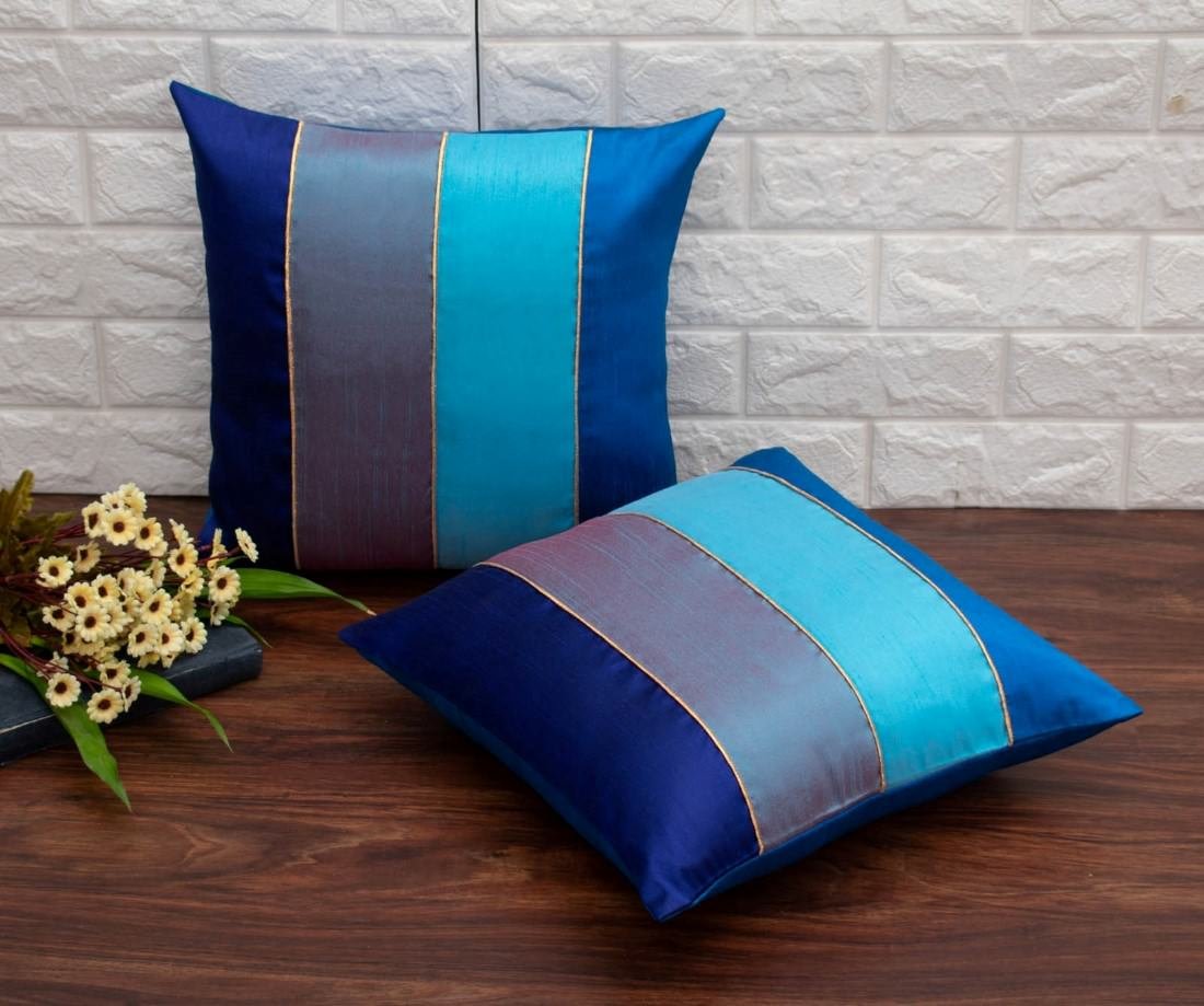 Go Blue 4 Shades of Blue Designer Kattran Cushion Covers - Image 6