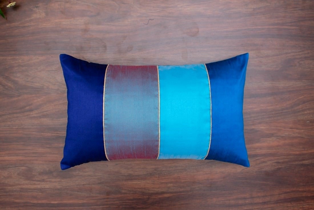 Go Blue 4 Shades of Blue Designer Rectangular Kattran Cushion Covers - Image 6