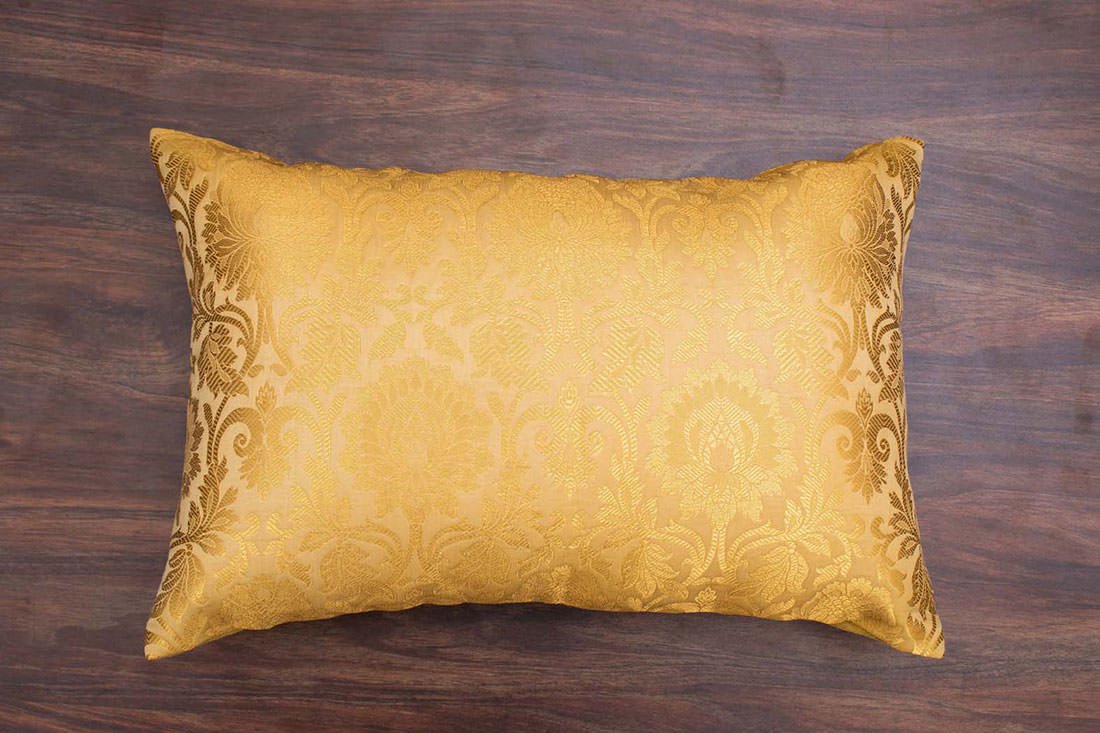 MUGHAL BANARASI Brocade Long Rectangular Cushion Covers (Marigold Beige & Golden) - Image 6