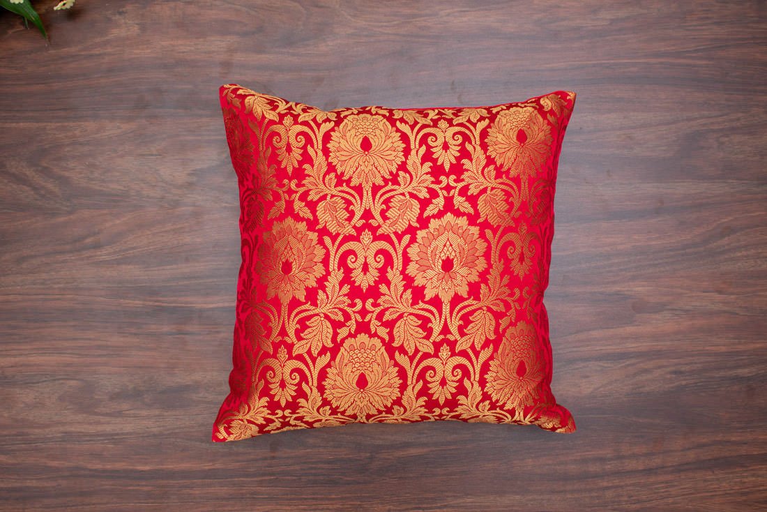 MUGHAL BANARASI Brocade Cushion Covers (Red & Golden) - Image 6