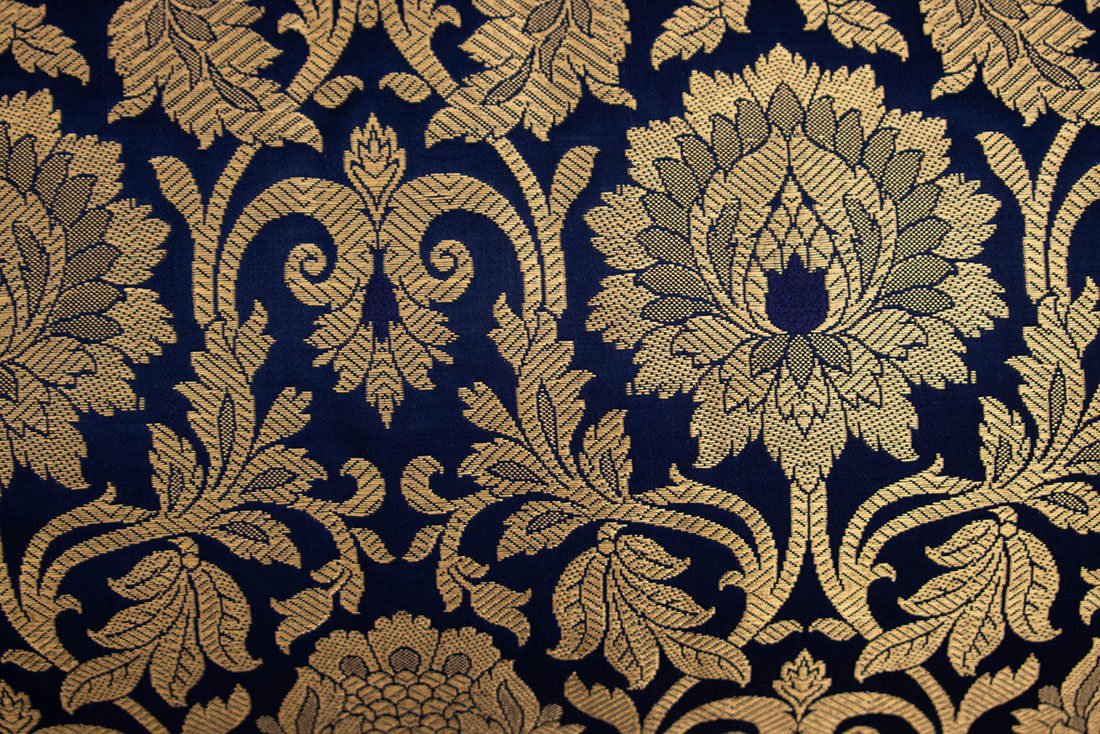 MUGHAL BANARASI Brocade Bolster Covers (Navy Blue & Golden) - Image 6