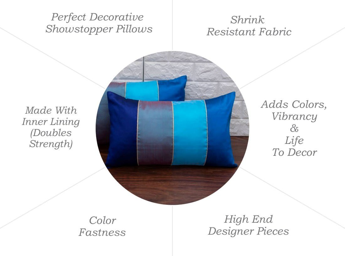 Go Blue 4 Shades of Blue Designer Rectangular Kattran Cushion Covers - Image 7