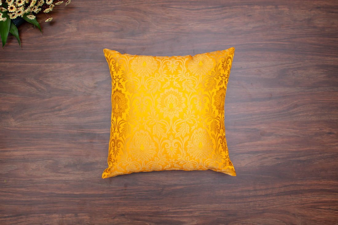 MUGHAL BANARASI Brocade Cushion Covers (Yellow & Golden) - Image 6