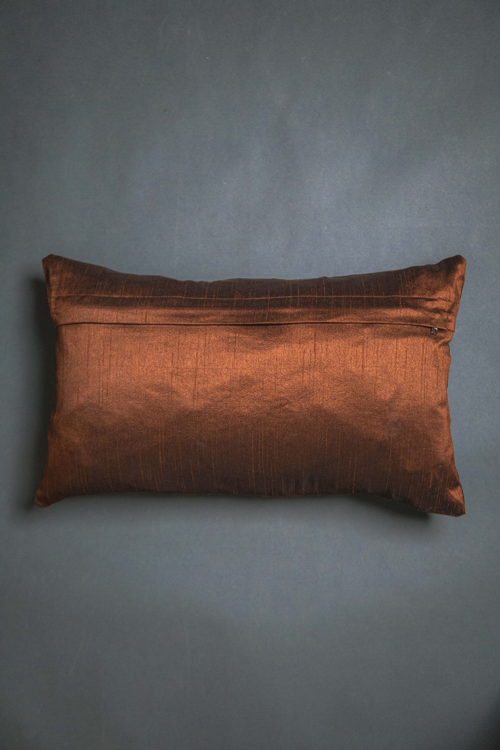 Dark Brown & Silver Paisley Leaf Rectangular Cushion Cover - Image 3