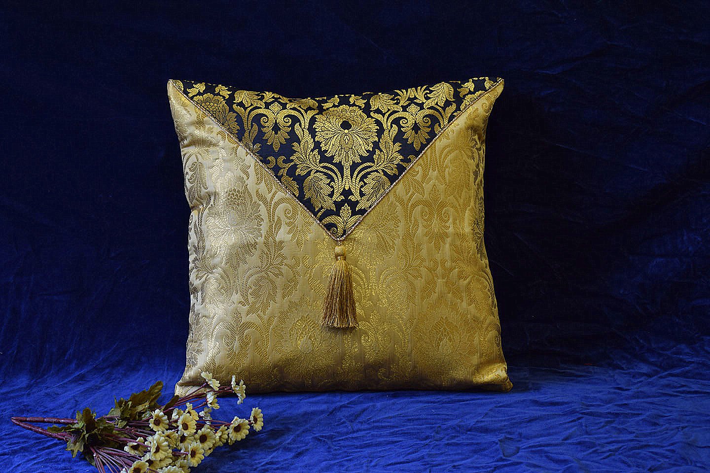Jashan-E-Mehrang Cushion Covers Combo Multi-5 (Yellow, Black, Peach, Wine) - Image 3