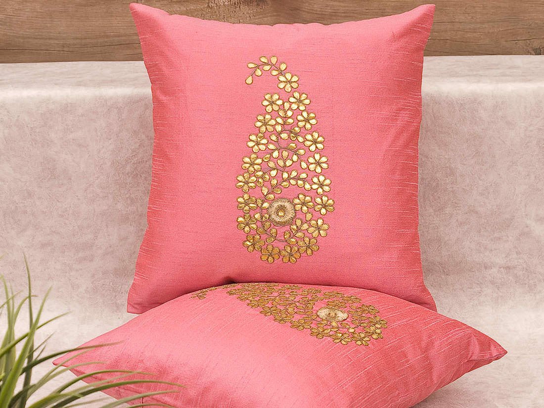 Blush Pink & Golden Paisley Gota Patti Hand Embroidery