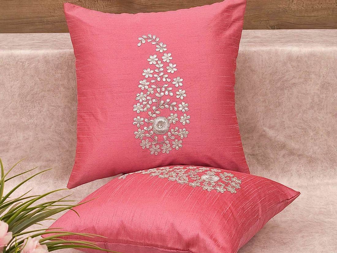 Blush Pink & Silver Paisley Gota Patti Hand Embroidery