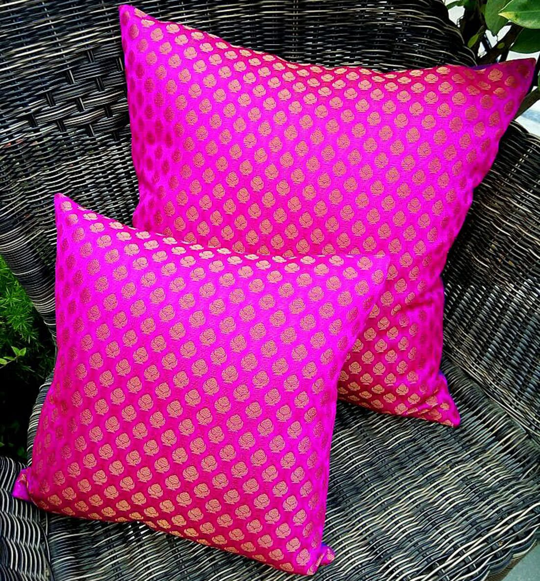 Premium Quality Pink & Golden Brocade Cushion Covers - Image 2