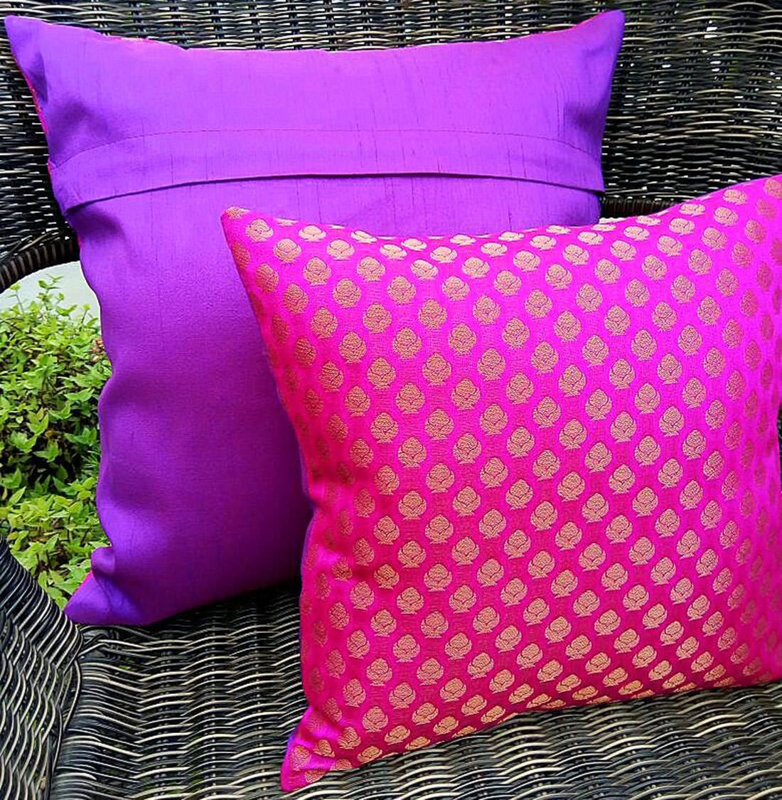 Premium Quality Pink & Golden Brocade Cushion Covers - Image 3