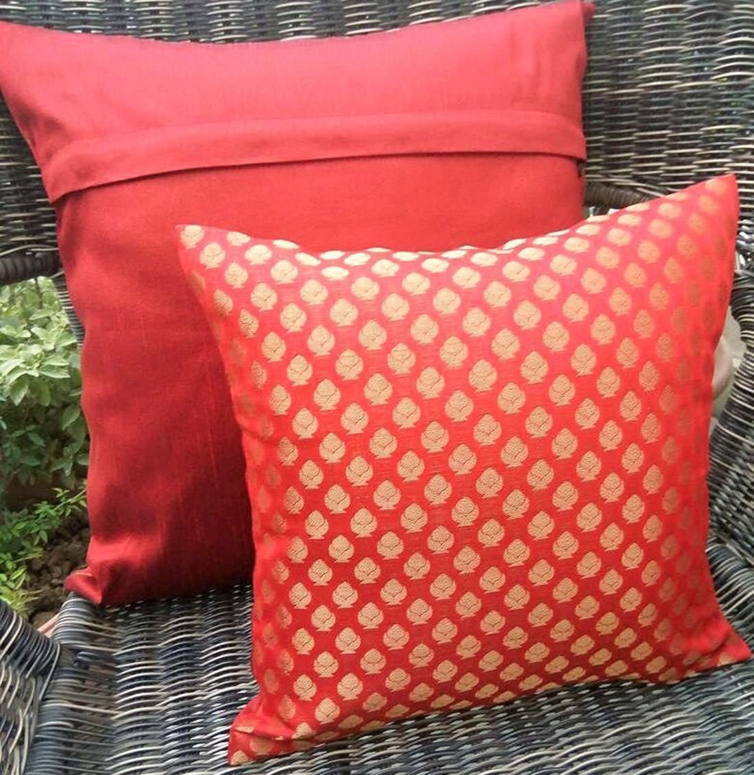 Premium Quality Rainbow Red & Golden Brocade Cushion Covers - Image 3