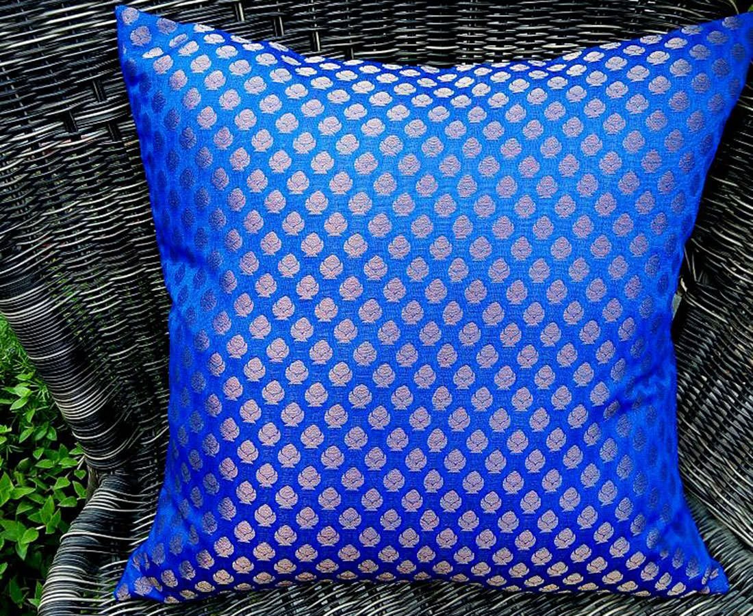 Premium Quality Deep Blue & Golden Brocade Cushion Covers - Image 4