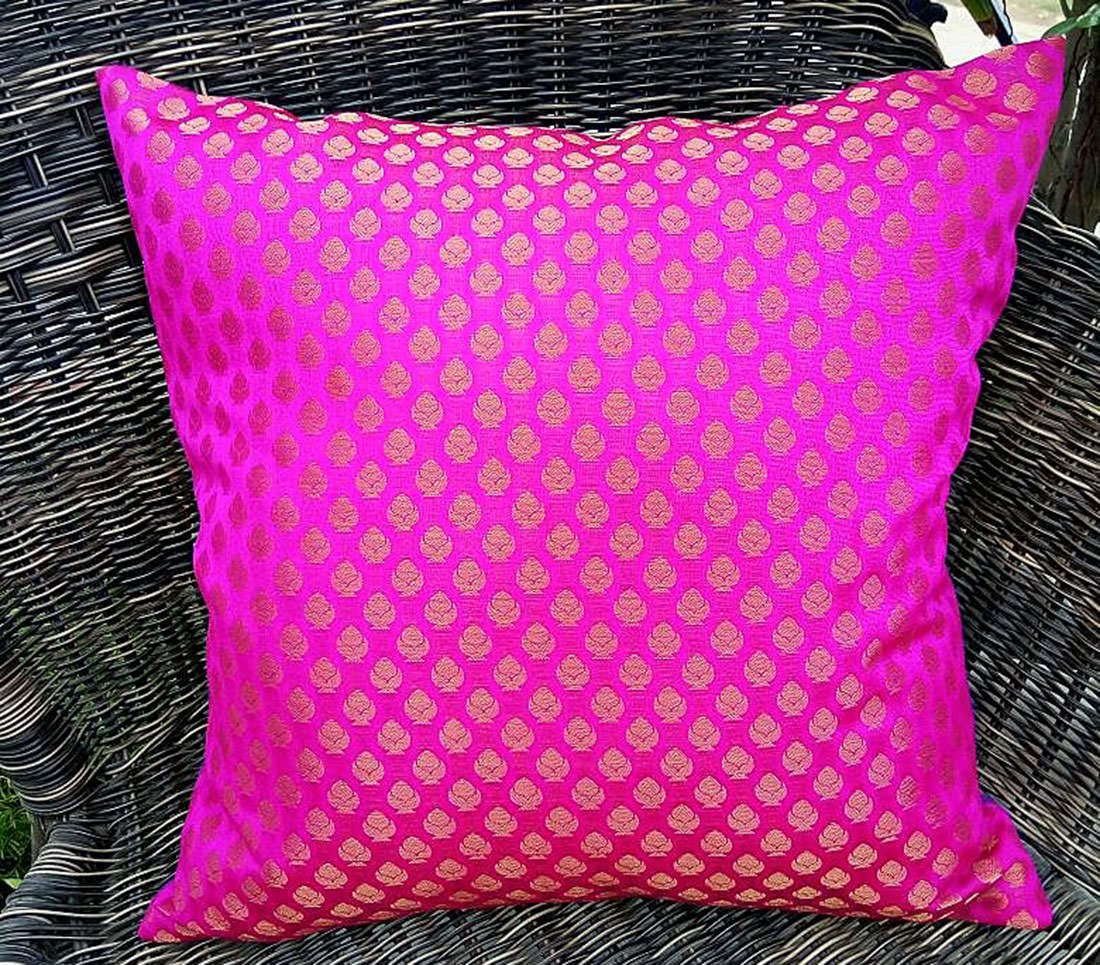 Premium Quality Pink & Golden Brocade Cushion Covers - Image 4