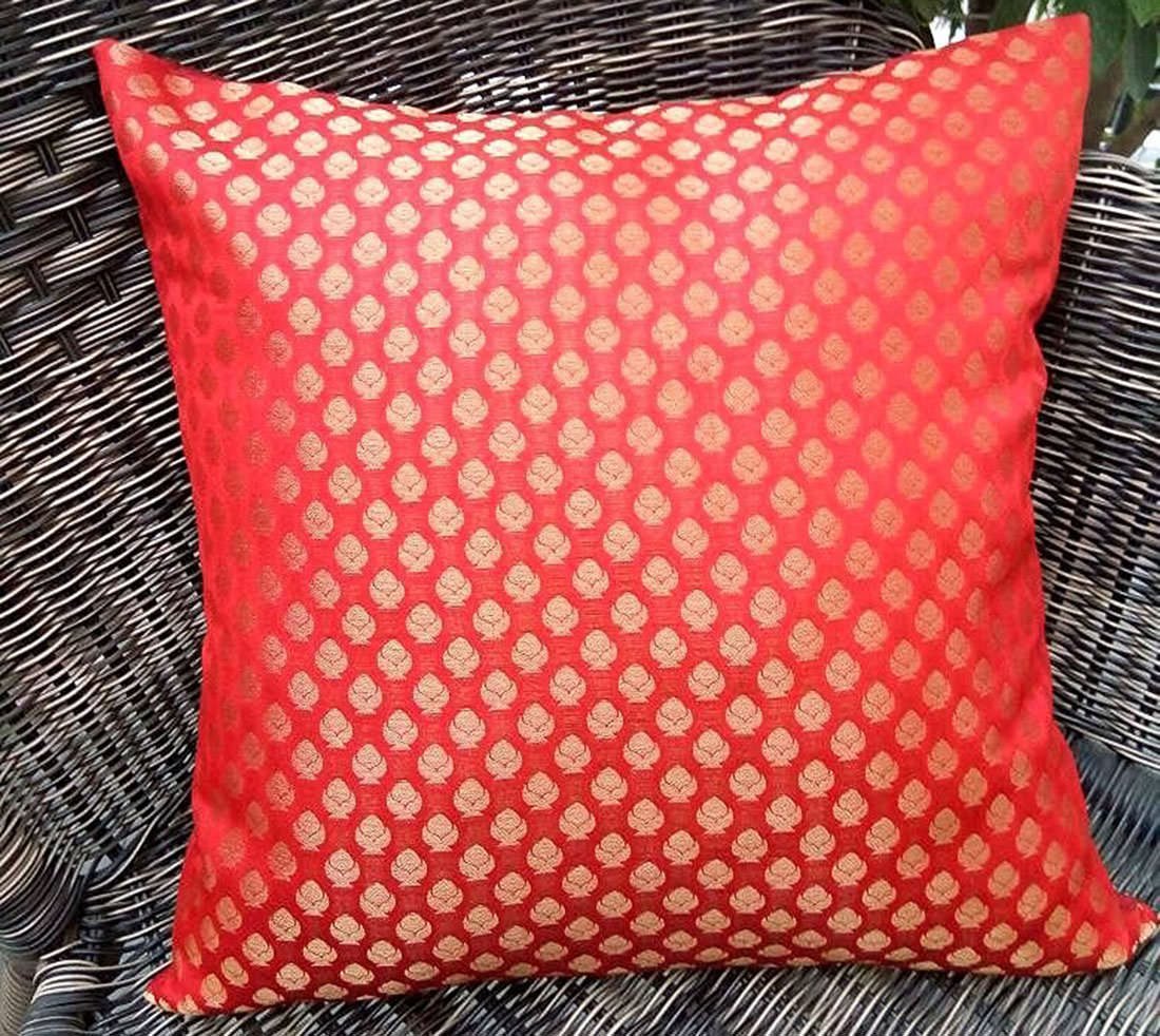 Premium Quality Rainbow Red & Golden Brocade Cushion Covers - Image 4
