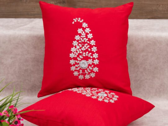 Red & Silver Paisley Gota Patti Hand Embroidery