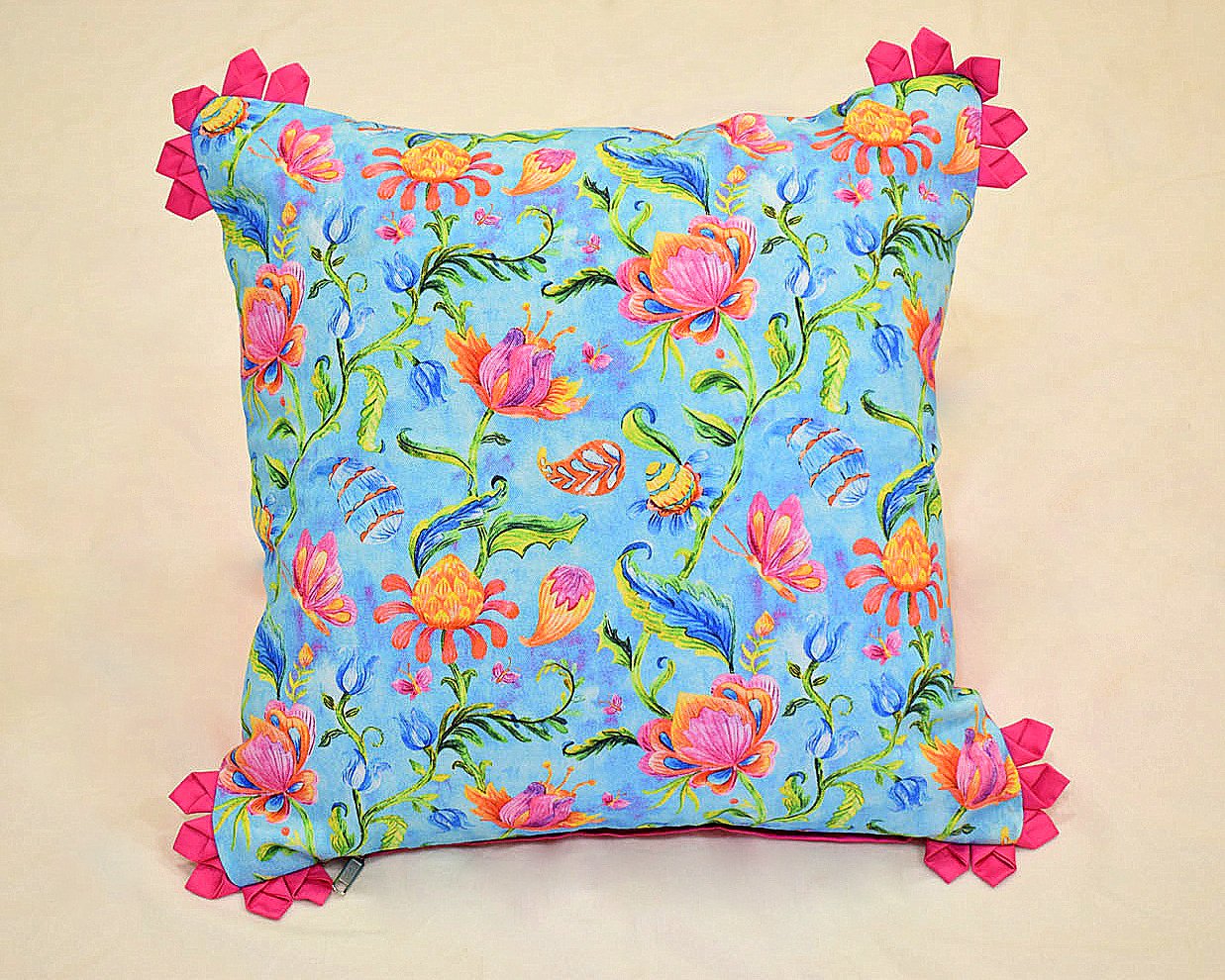 Aquatic Paradise Bagh Cotton Printed Designer Cushion Cover (Square)