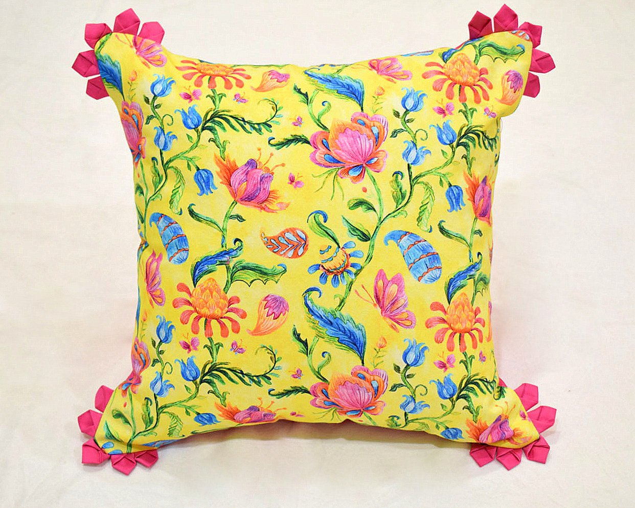 Aquatic Paradise Bagh Cotton Printed Designer Cushion Cover (Square)