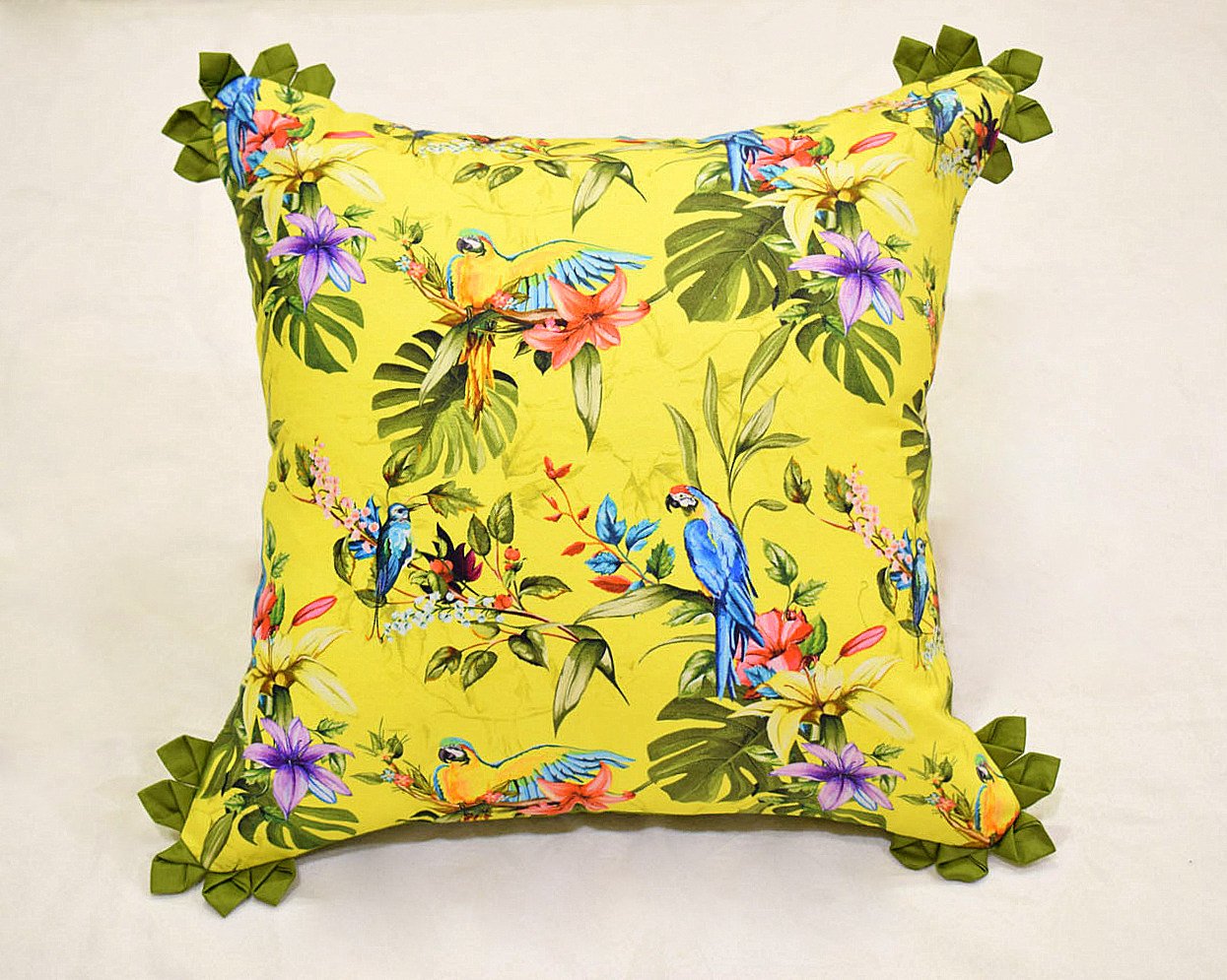 Sunheri Bird Land Cotton Printed Designer Cushion Cover (Square)