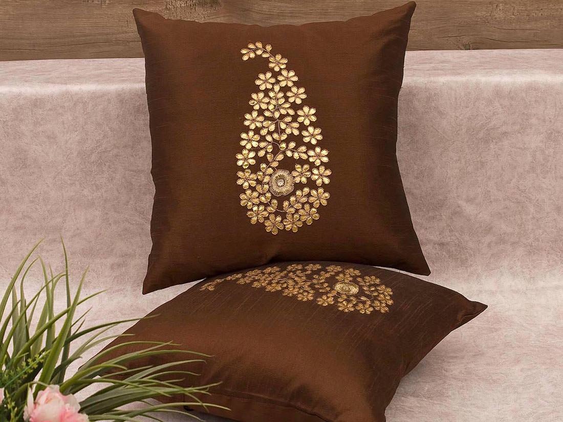 Dark Brown & Golden Paisley Gota Patti Hand Embroidery