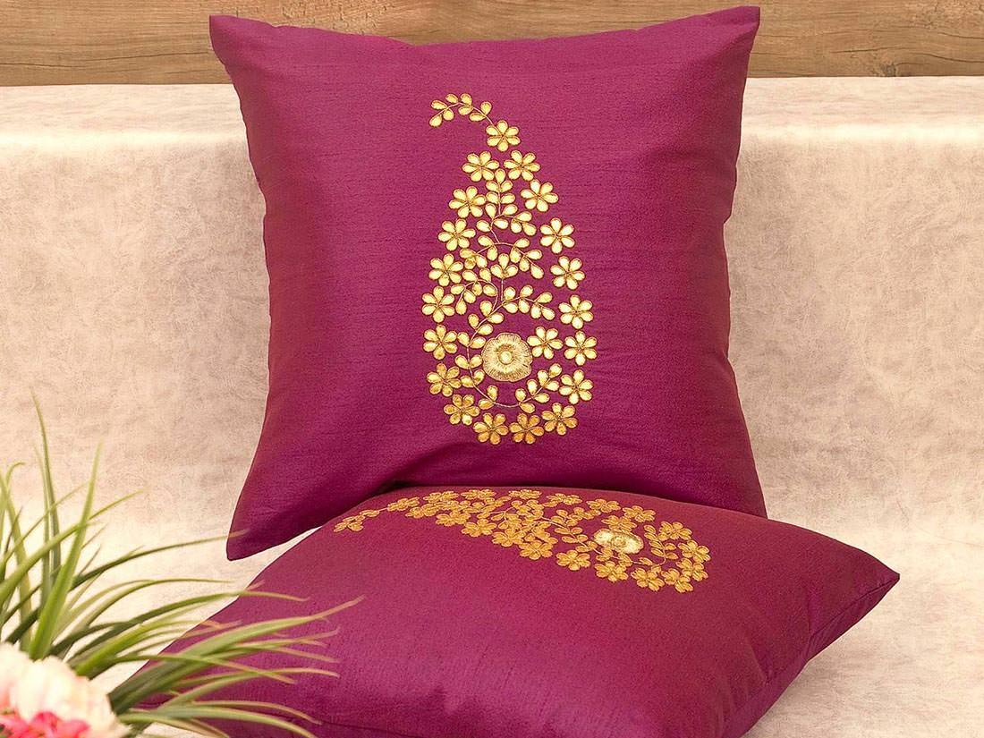 Dark Magenta & Golden Paisley Gota Patti Hand Embroidery