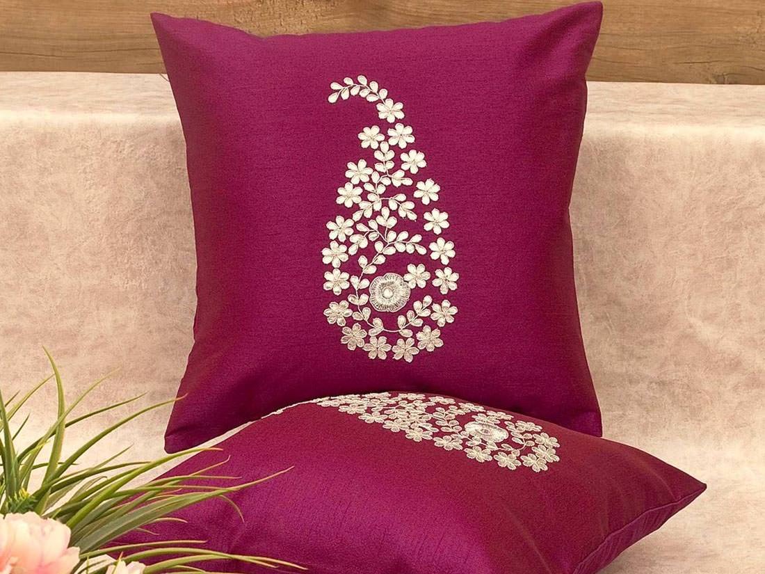 Dark Magenta & Silver Paisley Gota Patti Hand Embroidery