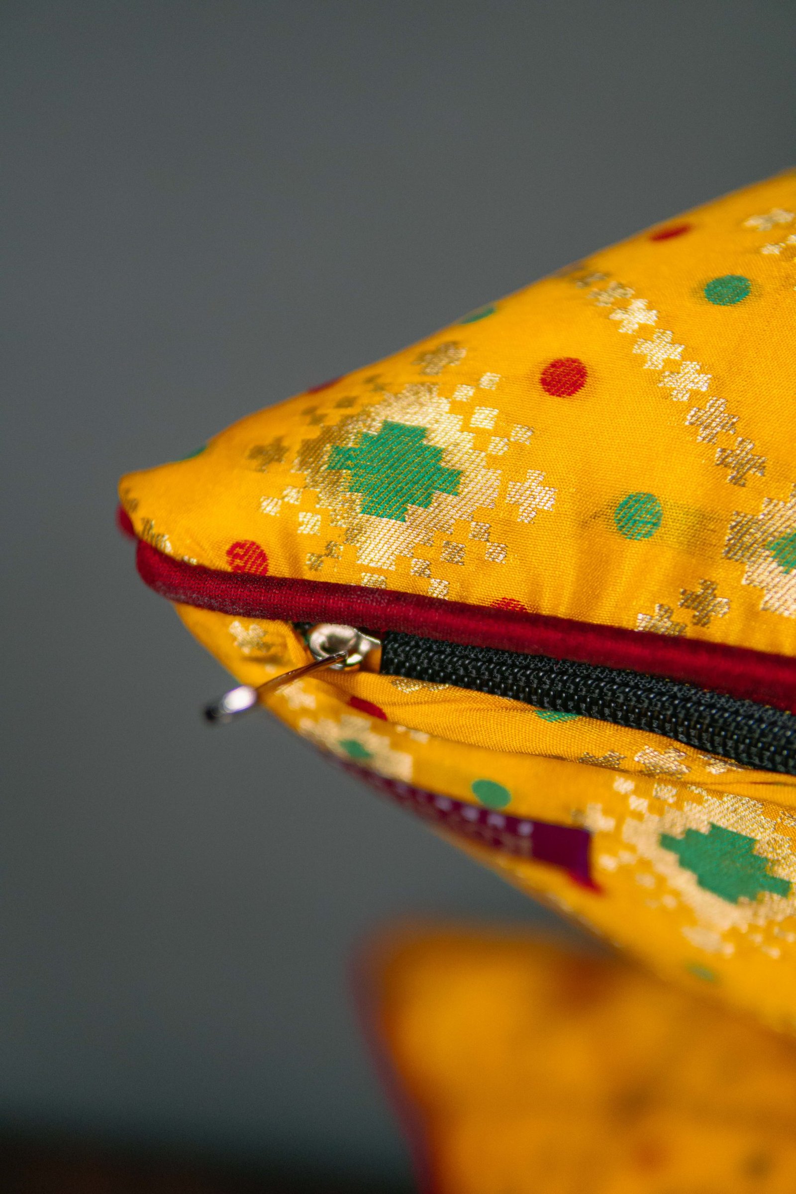 Mesmerizing Yellow Bandhani Brocade Beauty Cushion Covers - Image 5