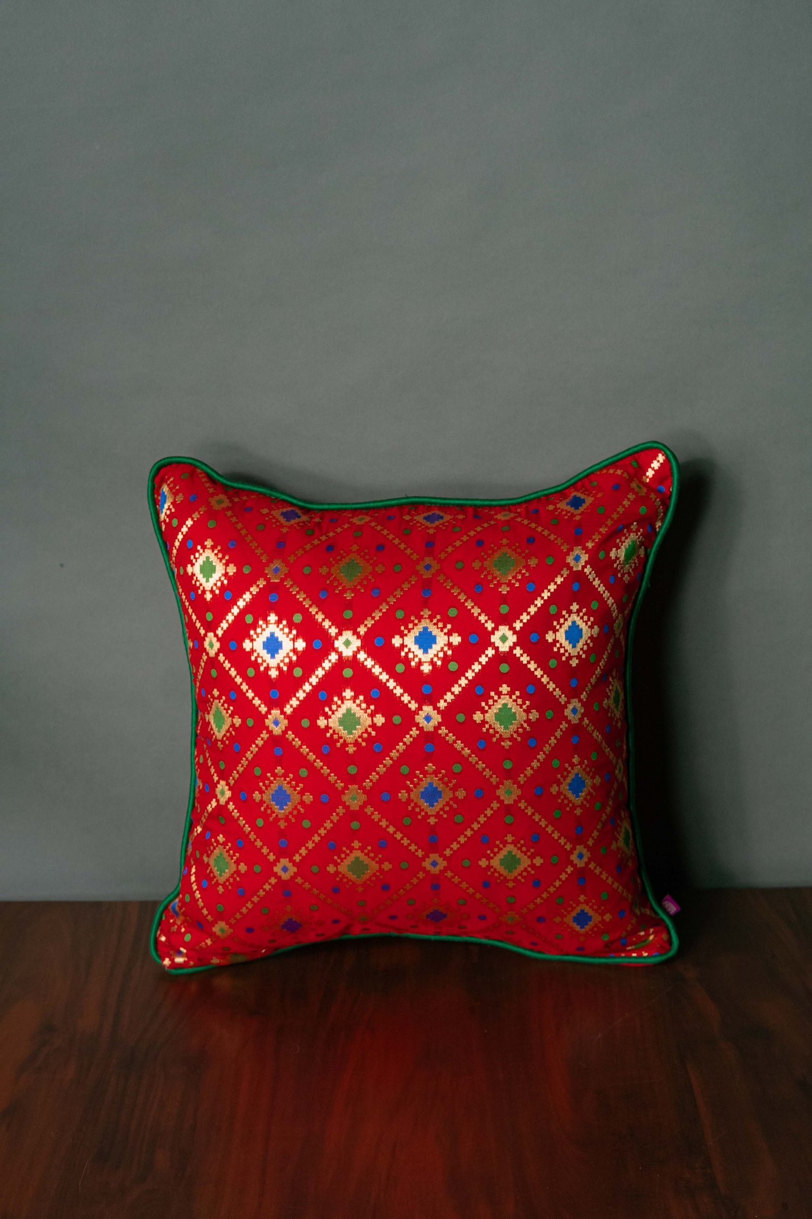 Mesmerizing Colors of Assorted Bandhani Brocade Beauty Cushion Covers (Red-Green Combo) - Image 5