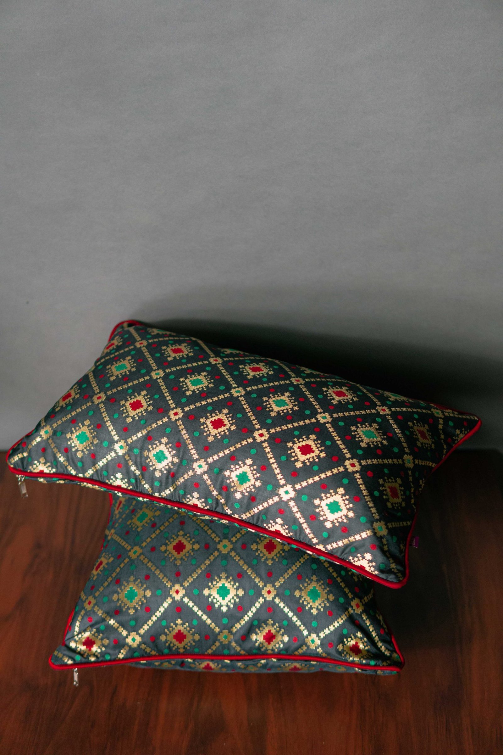 Mesmerizing Black Bandhani Brocade Beauty Cushion Covers - Image 2