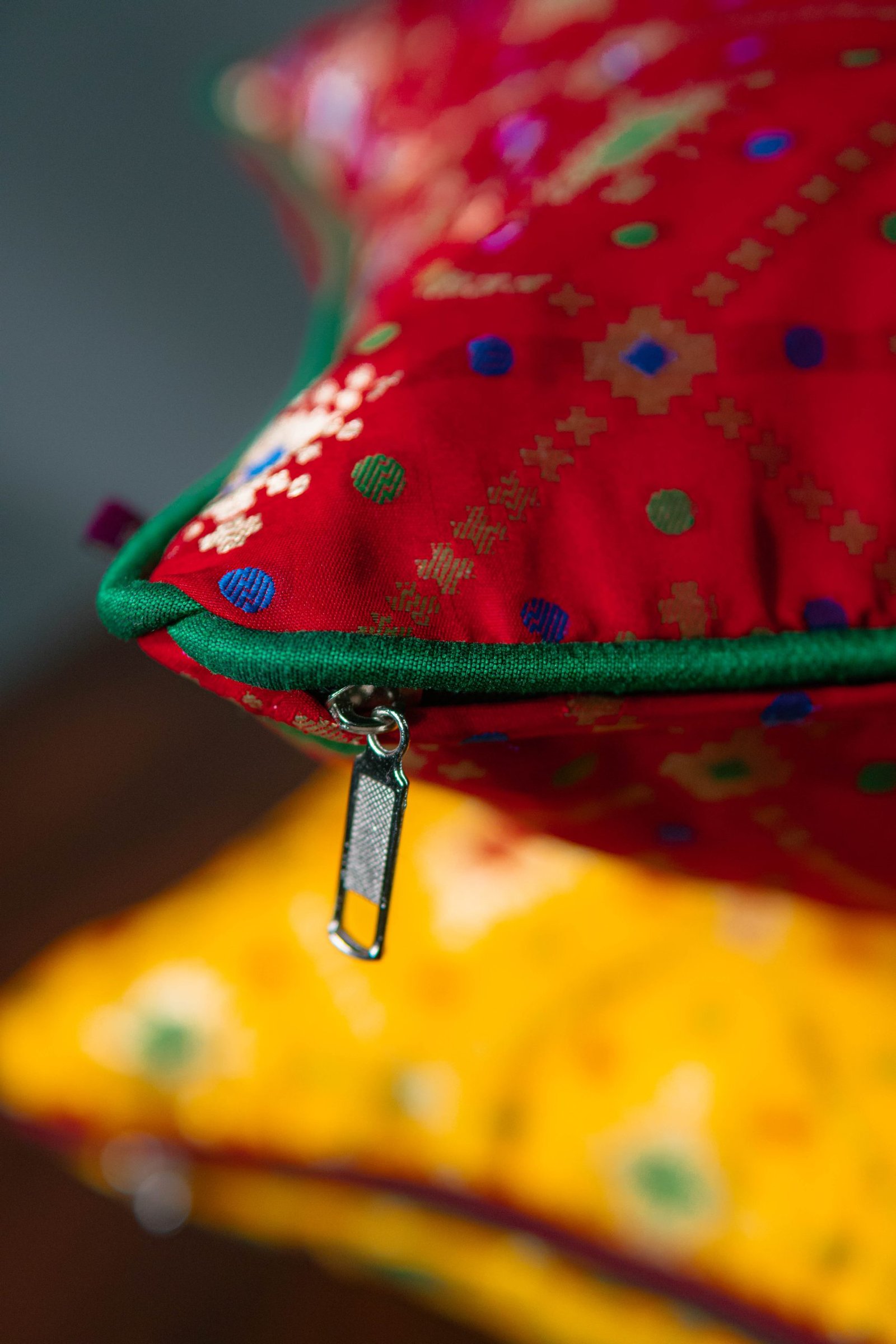 Mesmerizing Colors of Assorted Bandhani Brocade Beauty Rectangular Cushion Covers (Yellow-Red Combo) - Image 3