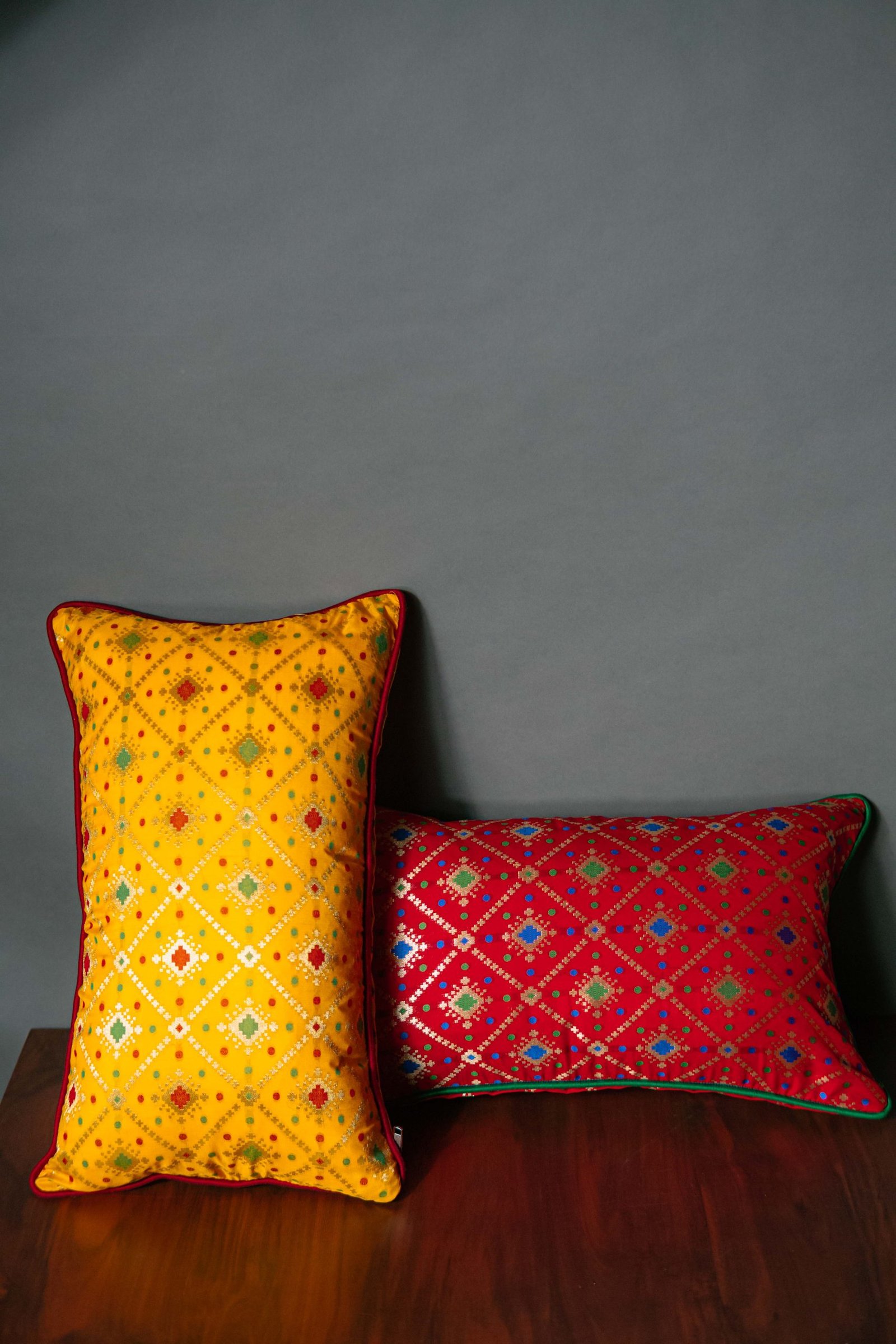 Mesmerizing Colors of Assorted Bandhani Brocade Beauty Rectangular Cushion Covers (Yellow-Red Combo) - Image 4