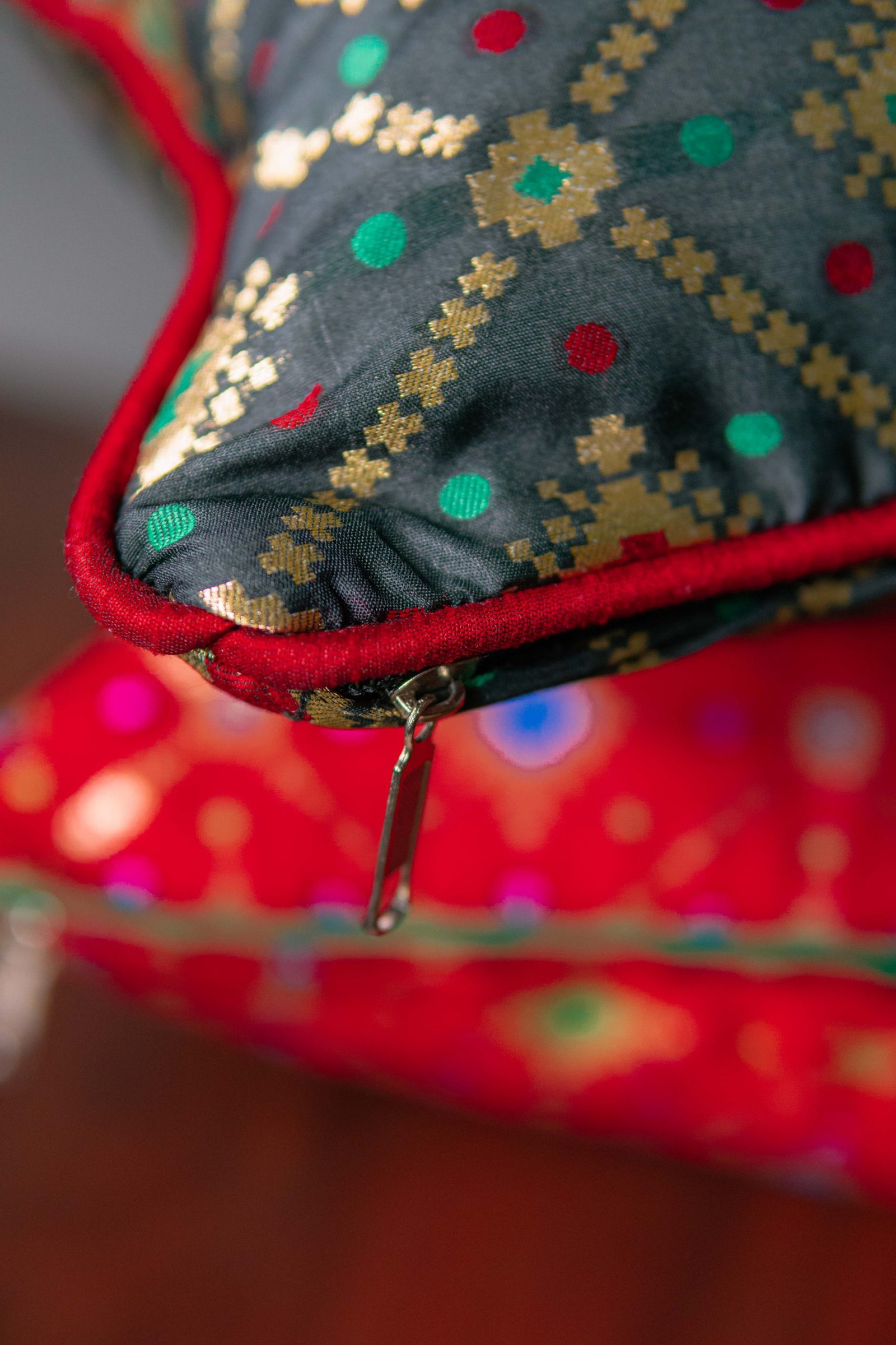 Mesmerizing Colors of Assorted Bandhani Brocade Beauty Rectangular Cushion Covers (Red-Black Combo) - Image 3