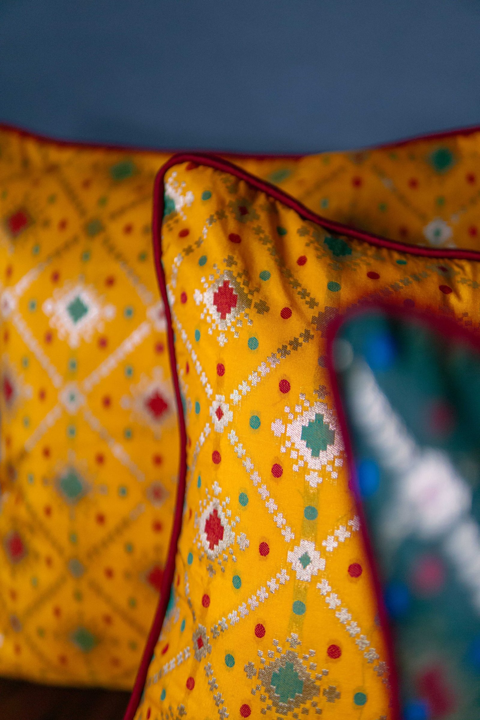 Mesmerizing Colors of Assorted Bandhani Brocade Beauty Cushion Covers (Yellow-Green Combo) - Image 3