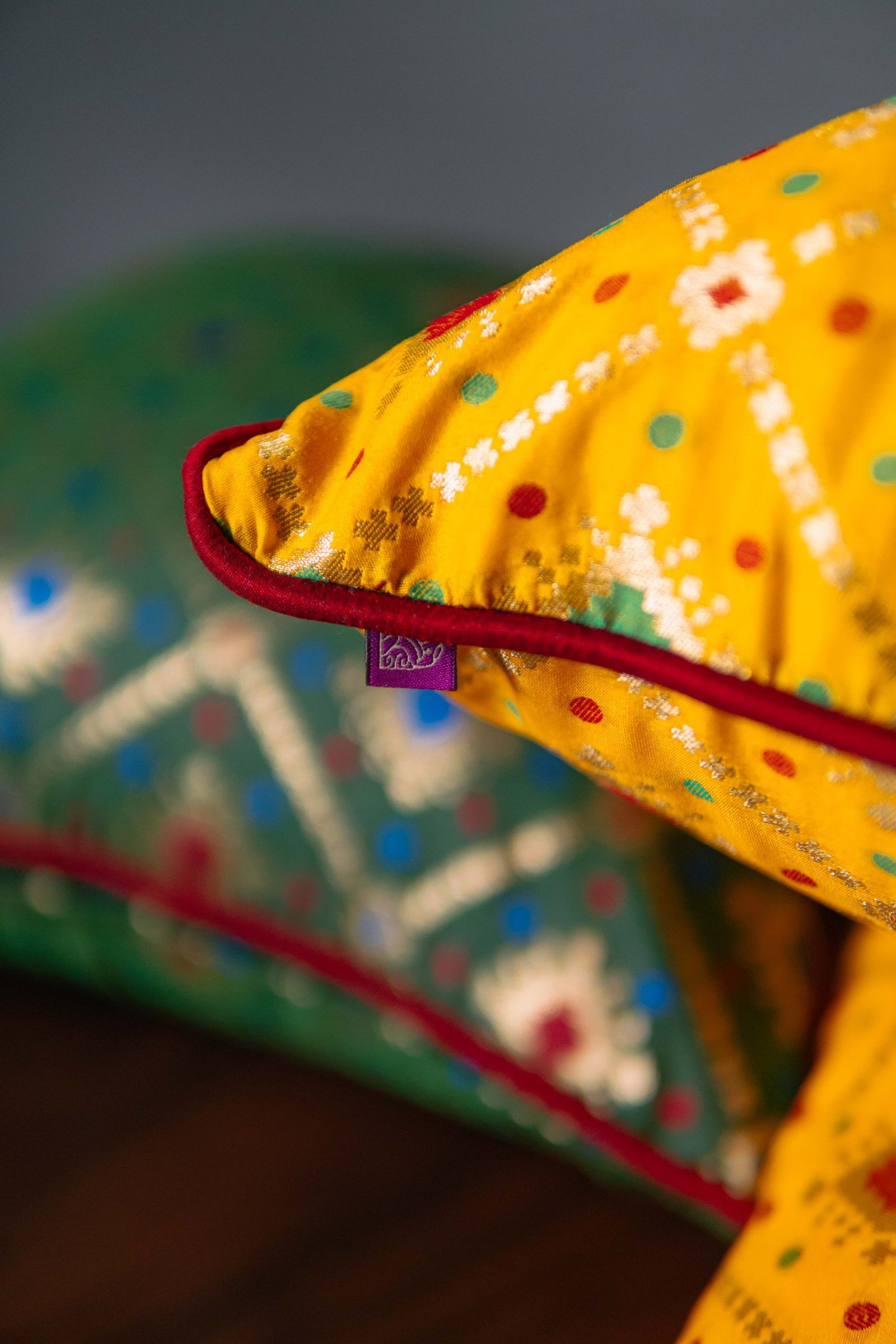 Mesmerizing Colors of Assorted Bandhani Brocade Beauty Cushion Covers (Yellow-Green Combo) - Image 5