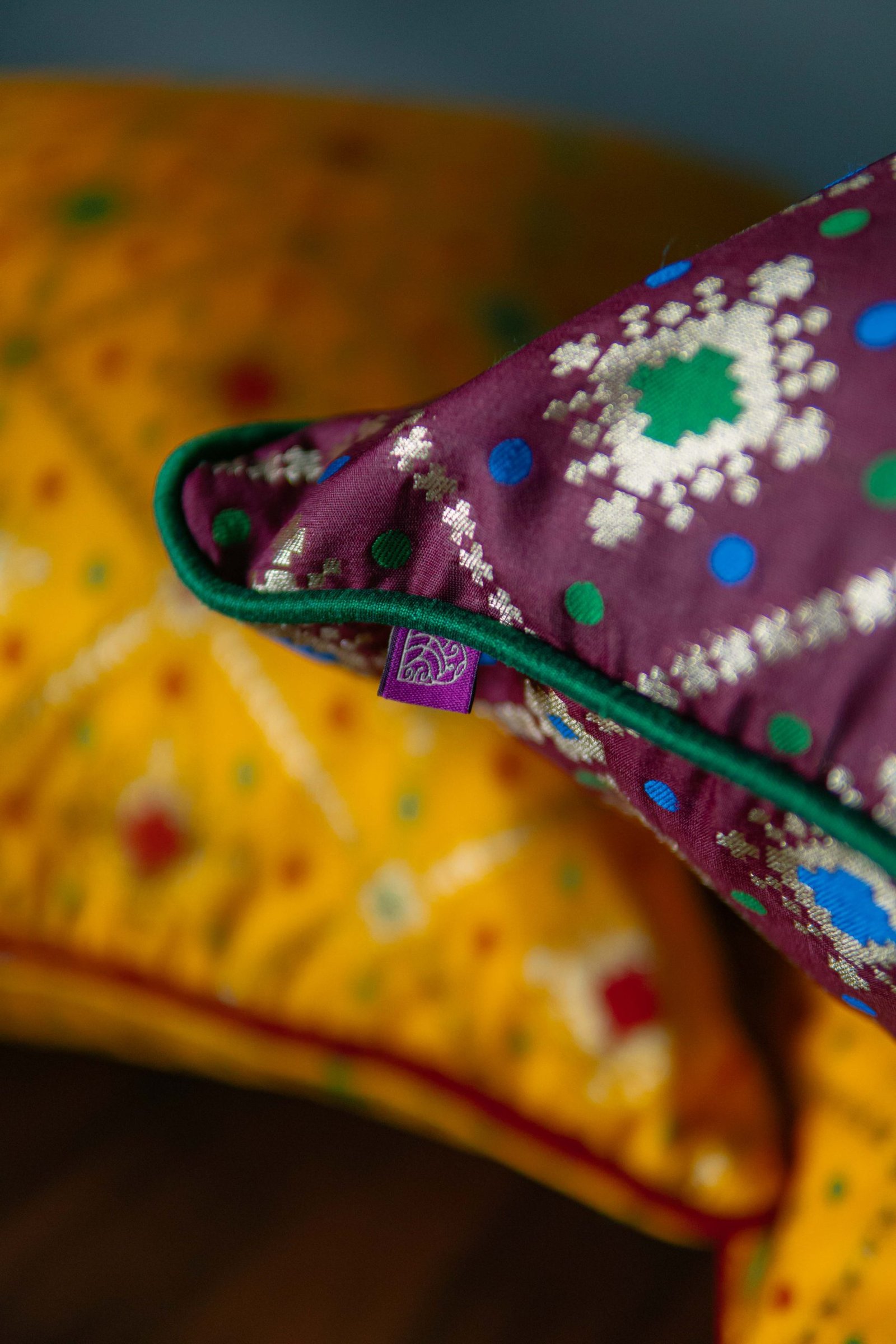 Mesmerizing Colors of Assorted Bandhani Brocade Beauty Cushion Covers (Yellow-Wine Combo) - Image 4