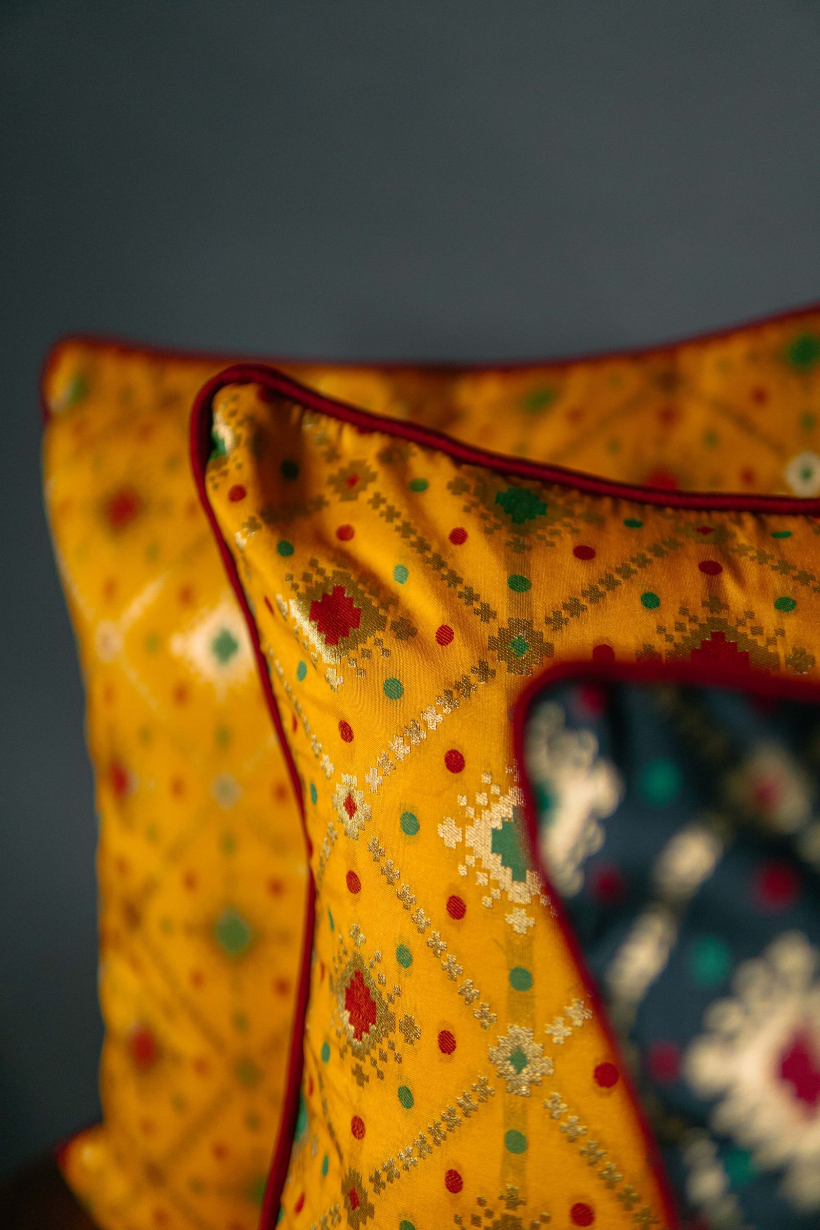 Mesmerizing Colors of Assorted Bandhani Brocade Beauty Cushion Covers (Yellow-Black Combo) - Image 2